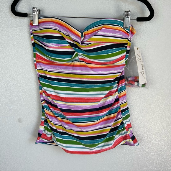 Anne Cole NWT Painted Striped Twist Front Shirred Tankini Top Size S - Picture 5 of 6